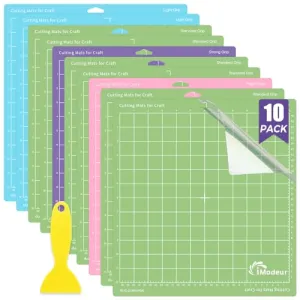 10 Pack Cutting Mats for Cricut - IModeur 12"x12" Cutting Mats for Cricut Accessories - Mats for Cricut Explore Air 2/ Maker 2/3