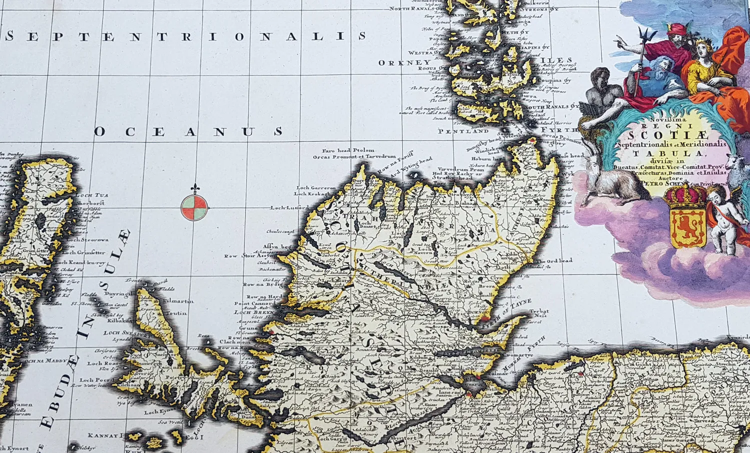 1708 Pieter Schenk Large Antique Map of Scotland - Beautiful Hand Colouring