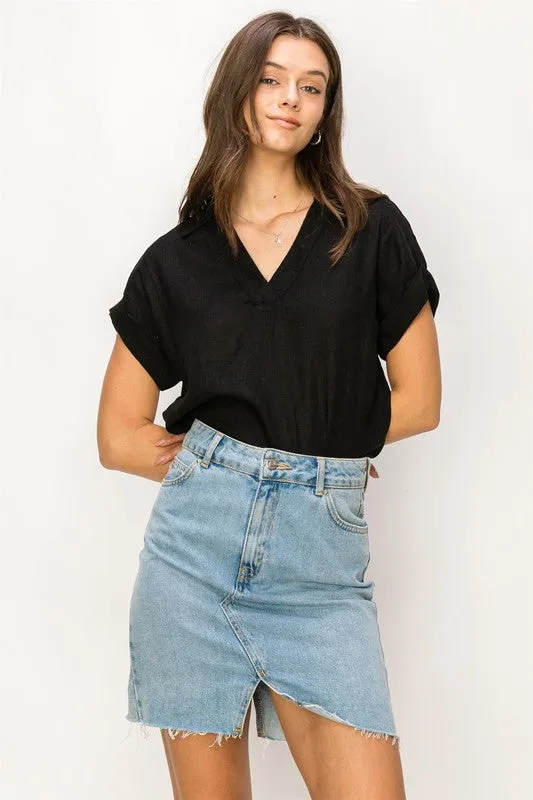 Always a Delight Short Sleeve Linen Top