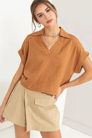 Always a Delight Short Sleeve Linen Top