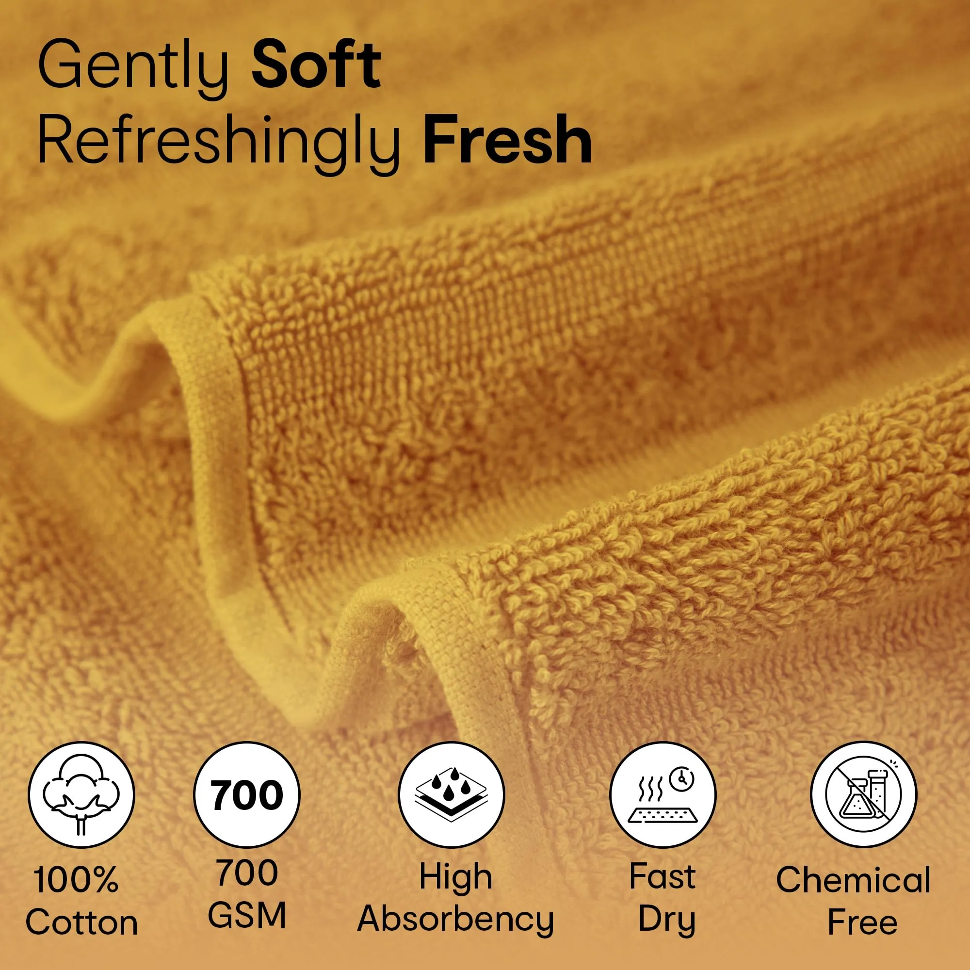 Anko Australia 100% Cotton 700 GSM Ribbed Face Towel | Set of 4 | Super-Soft, Absorbent, Quick-Drying | Mustard Towel for Men, Women & Kids | 33x33 cm |Travel, Gym, Spa Towel