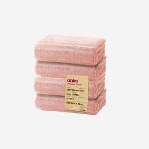 Anko Australia 100% Cotton 700 GSM Ribbed Face Towel | Set of 4 | Super-Soft, Absorbent, Quick-Drying | Pink Towel for Men, Women & Kids | 33x33 cm |Travel, Gym, Spa Towel