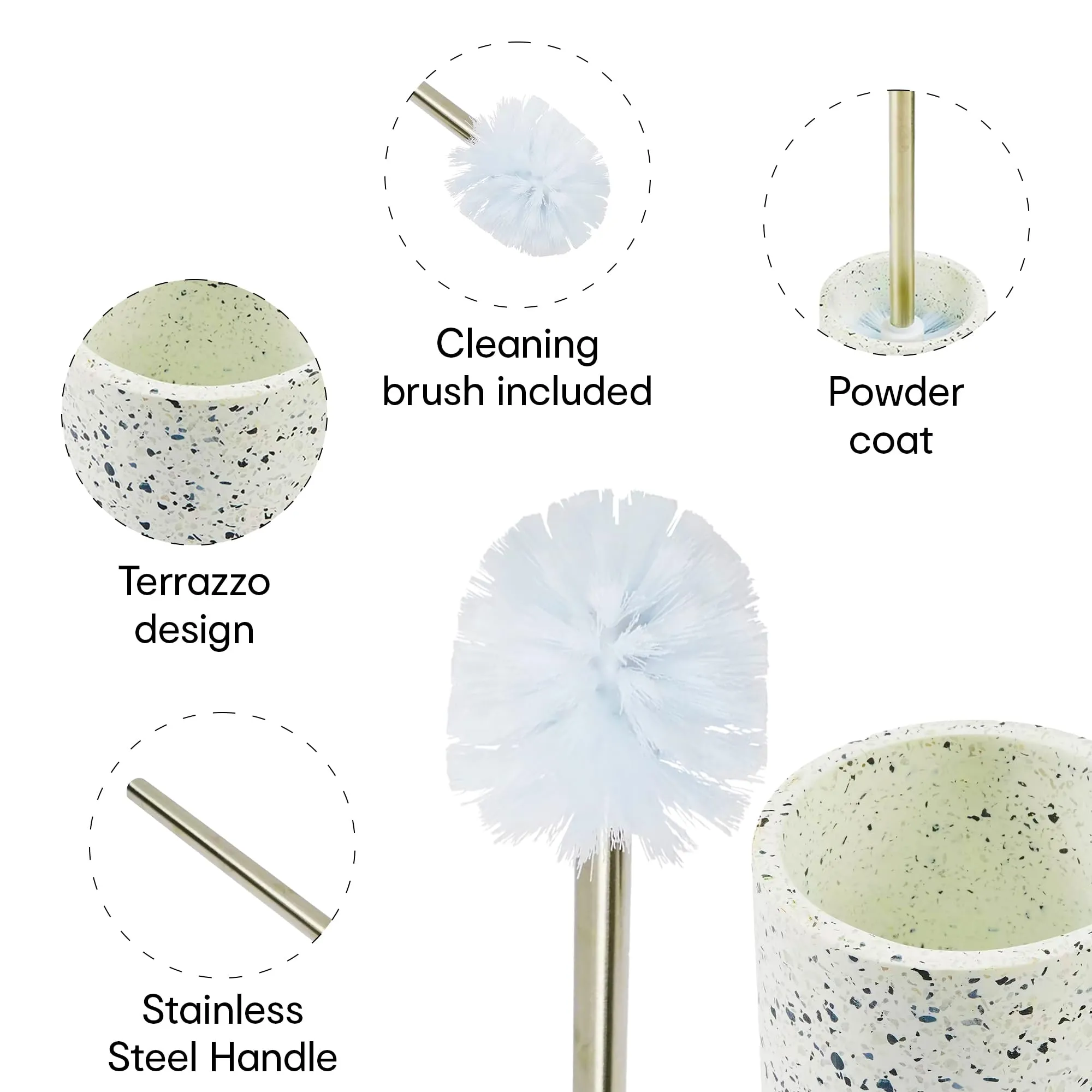 Anko Polyresin & Stone Toilet Brush Holder with Brush| Brushes for Bathroom Cleaning | Terrazzo Look Bathroom Organizer|Toiletbrush Holder for Washroom |