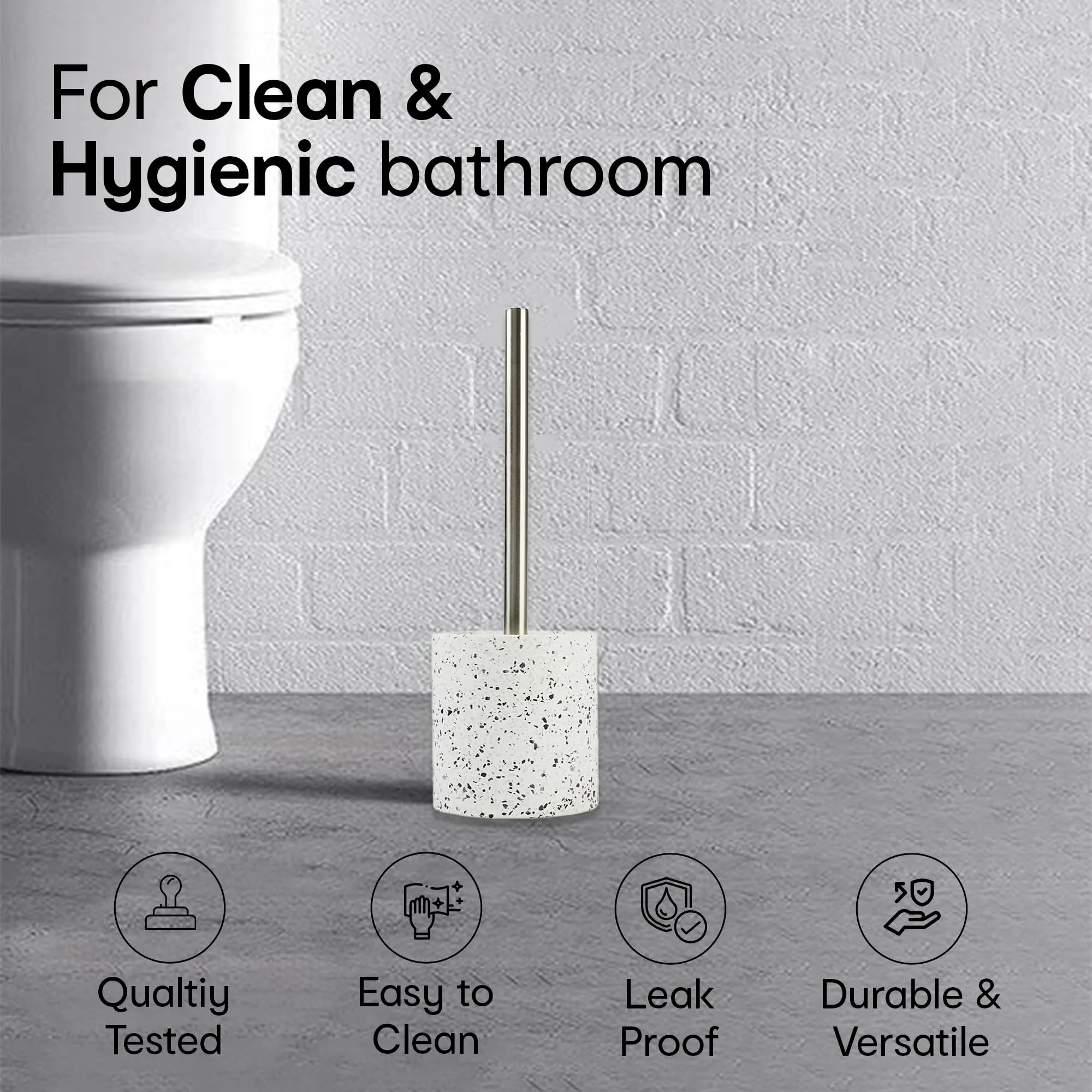 Anko Polyresin & Stone Toilet Brush Holder with Brush| Brushes for Bathroom Cleaning | Terrazzo Look Bathroom Organizer|Toiletbrush Holder for Washroom |