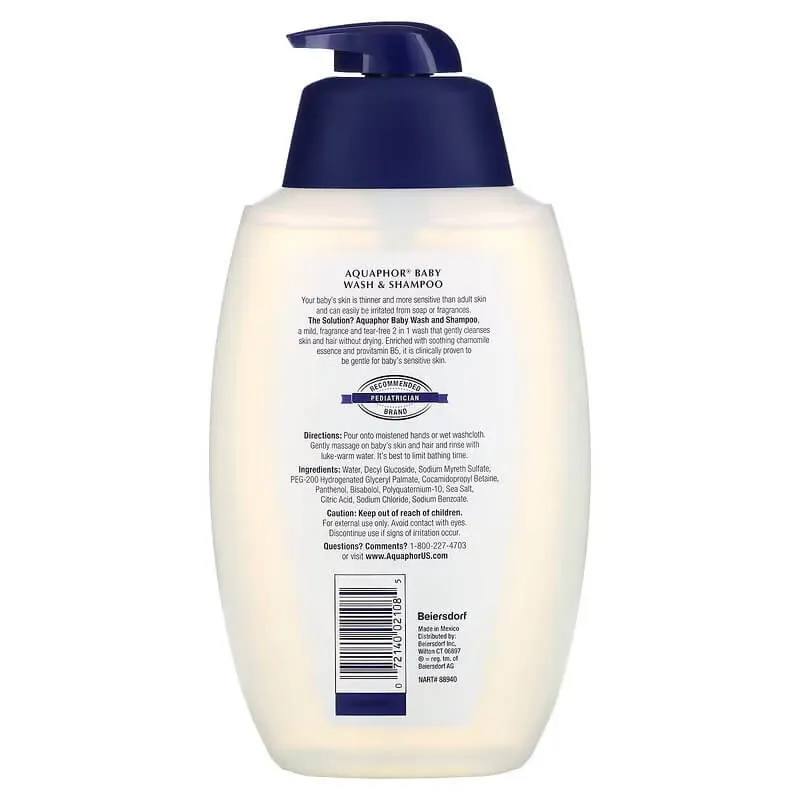 Aquaphor unscented wash and shampoo, 750 ml