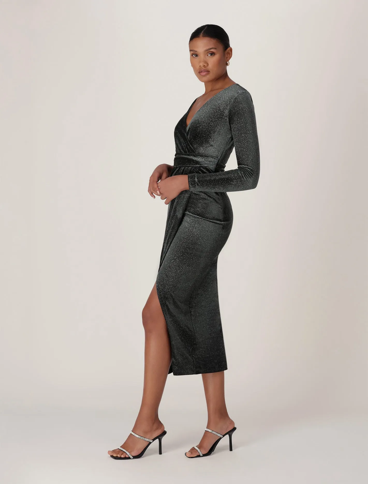 Ava Wrap Glitter Velvet Midi Dress