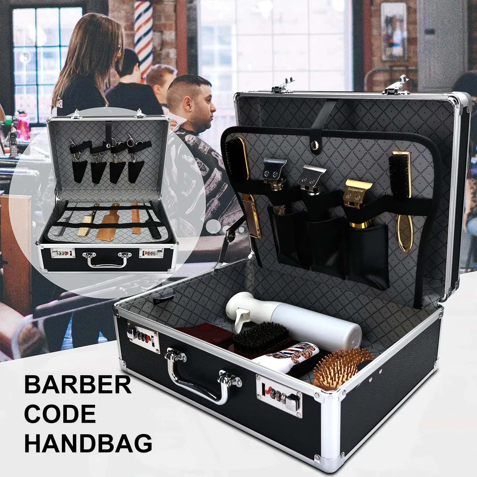 Barbershop Hairdressing Tools Password Box Clipper Scissors Comb Storage Case Portable Large Capacity Suitcase Salon Accessories