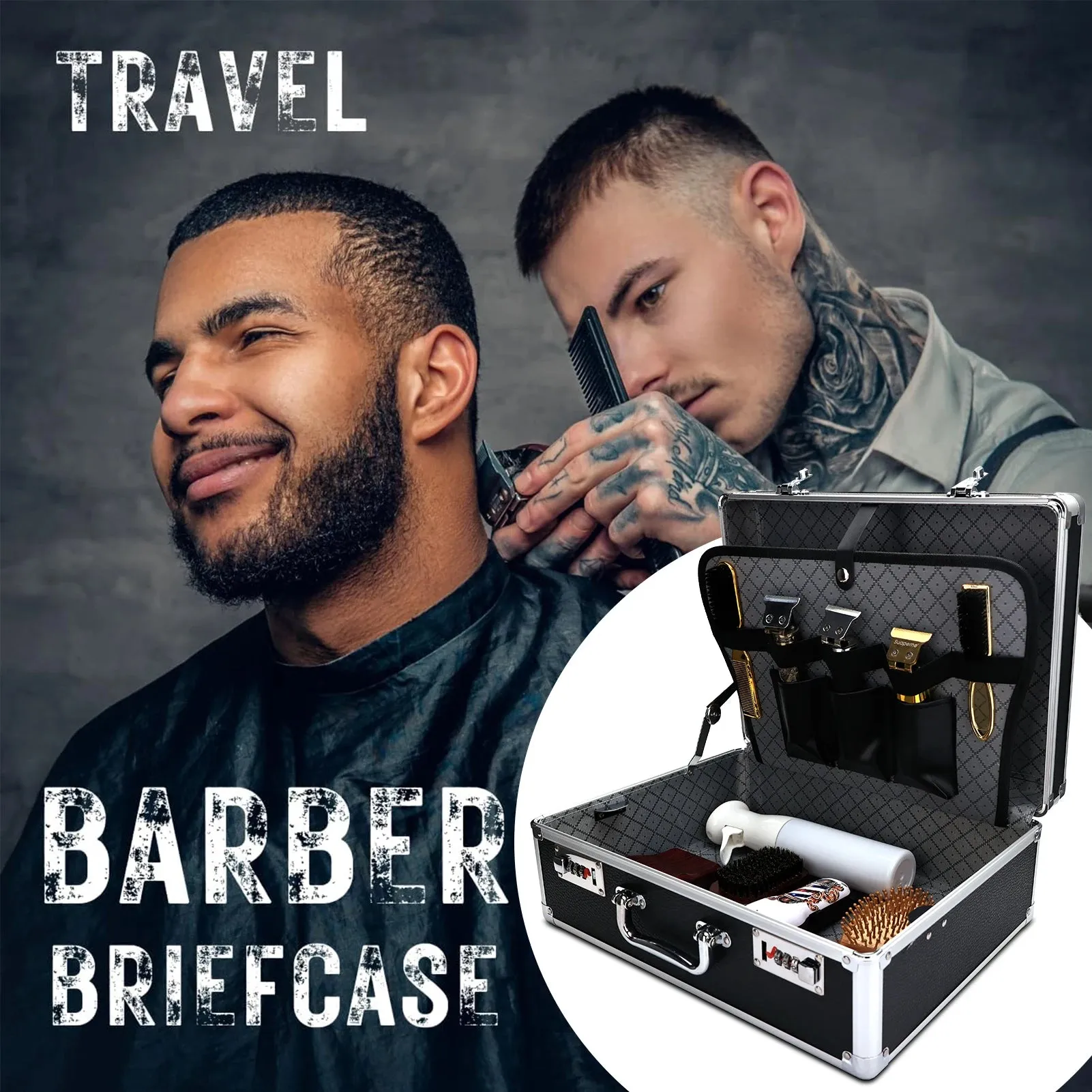 Barbershop Hairdressing Tools Password Box Clipper Scissors Comb Storage Case Portable Large Capacity Suitcase Salon Accessories