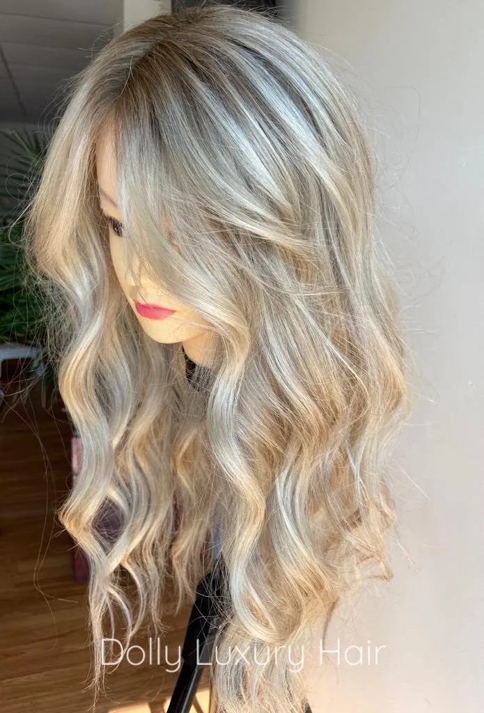 BELLE | Luxe Light Sunny Blonde Balayage Human Hair Swiss 13x4 Lace Front Wig  Bleached Knots Transparent Lace Full Lace Upgrade Available