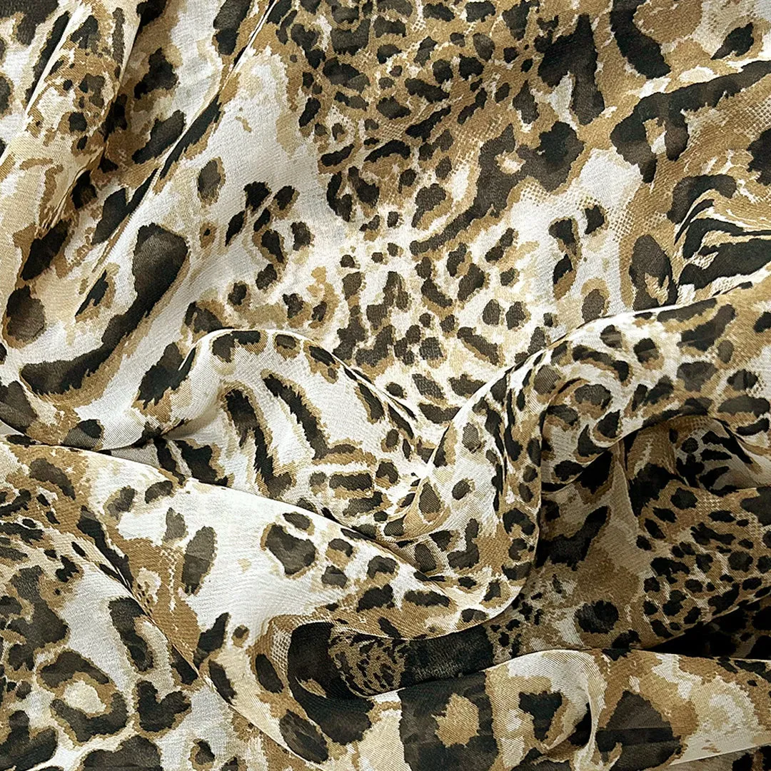 Black & Brown Animal Printed Georgette Fabric (Wholesale)