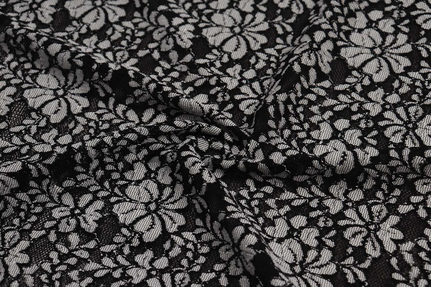 Black & Off-White Floral Lace Polyester Fabric