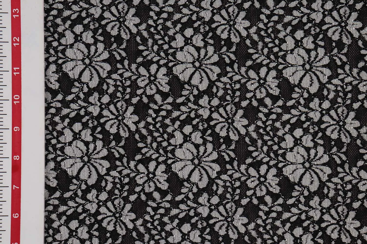 Black & Off-White Floral Lace Polyester Fabric