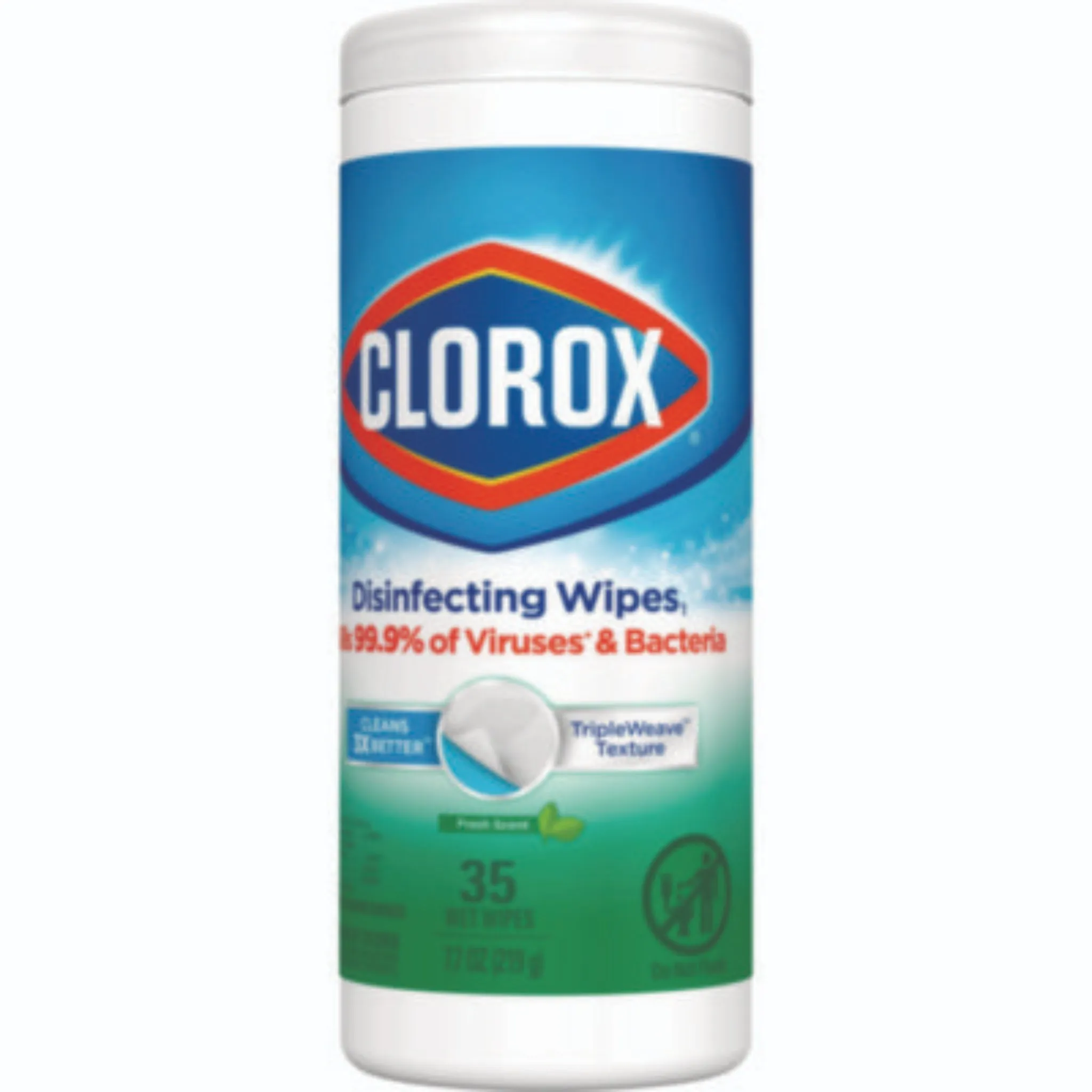 CLOROX SALES CO. CLO01593EA Disinfecting Wipes, 1-Ply, 7 x 8, Fresh Scent, White, Canister of 35, 1 Each