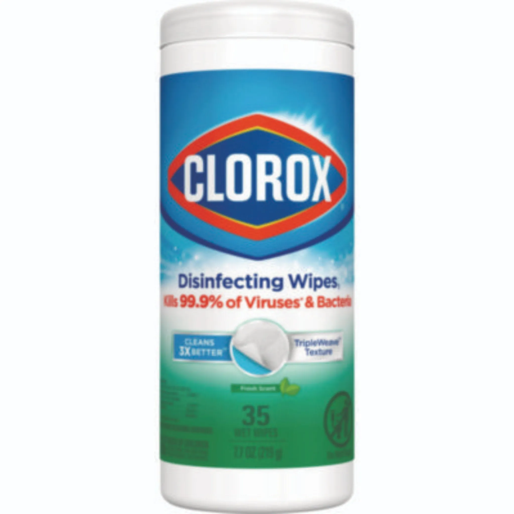 CLOROX SALES CO. CLO01593EA Disinfecting Wipes, 1-Ply, 7 x 8, Fresh Scent, White, Canister of 35, 1 Each