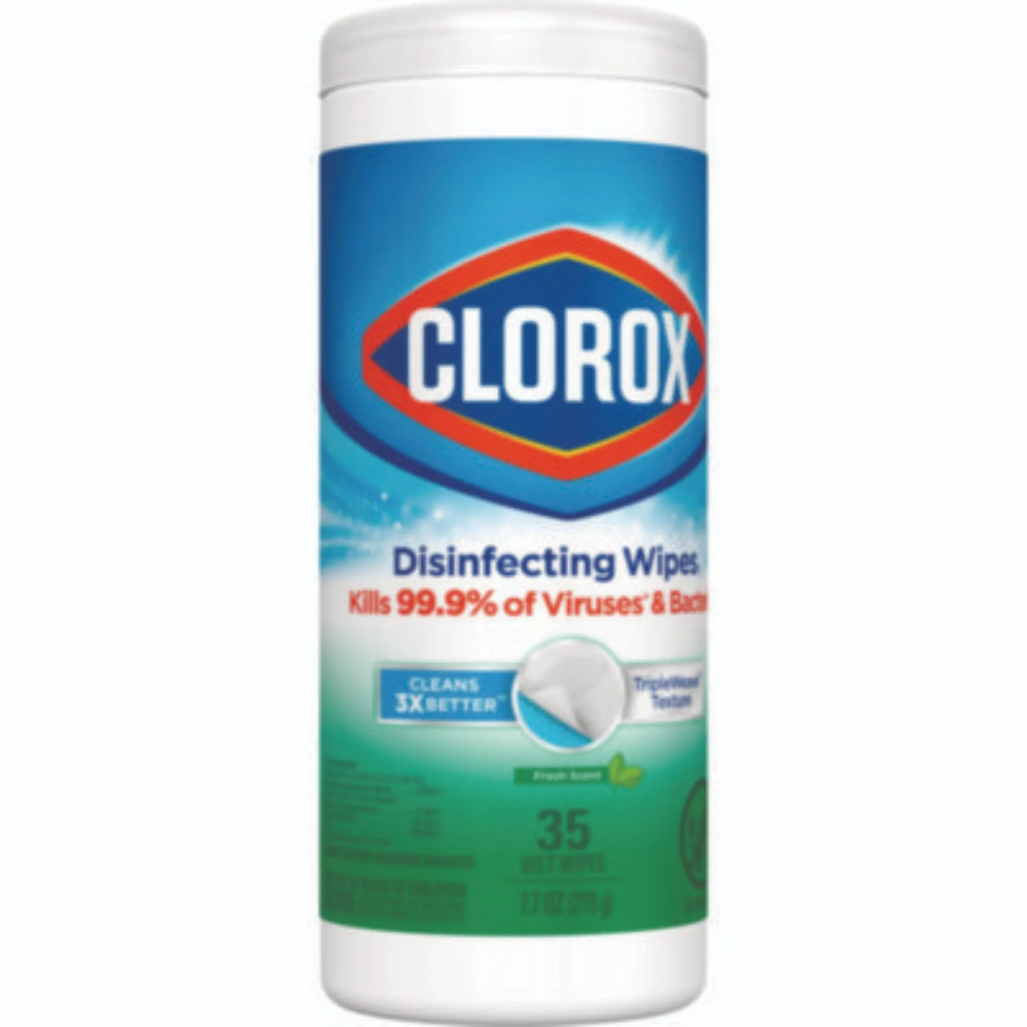 CLOROX SALES CO. CLO01593EA Disinfecting Wipes, 1-Ply, 7 x 8, Fresh Scent, White, Canister of 35, 1 Each