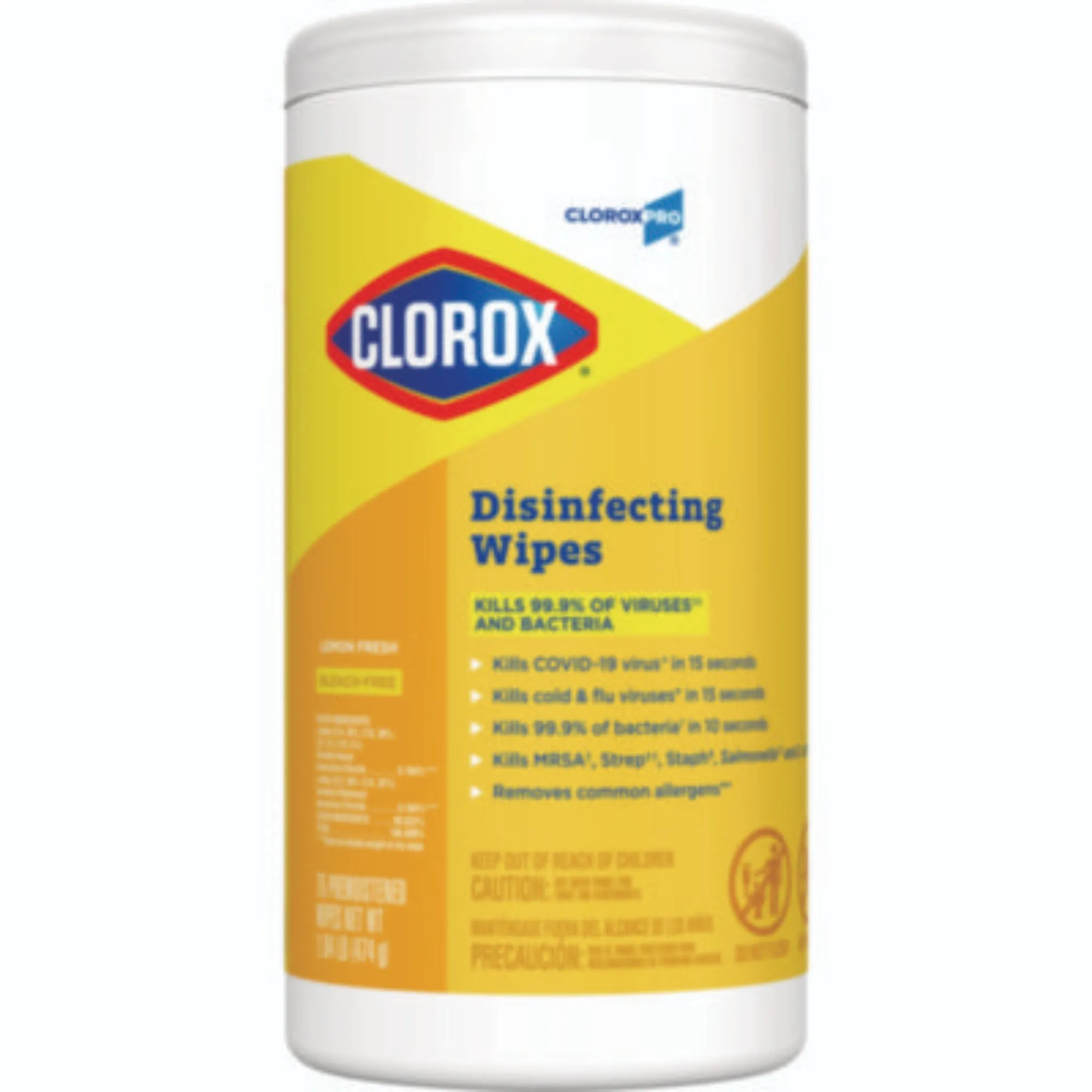 CLOROX SALES CO. CLO15948CT Disinfecting Wipes, 1-Ply, 7 x 8, Lemon Fresh, White, Canister of 75, Carton of 6 Canisters