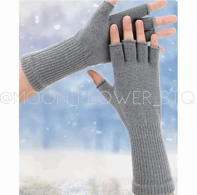 Dark Gray Stretchy Fingerless Winter Gloves