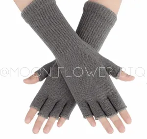 Dark Gray Stretchy Fingerless Winter Gloves