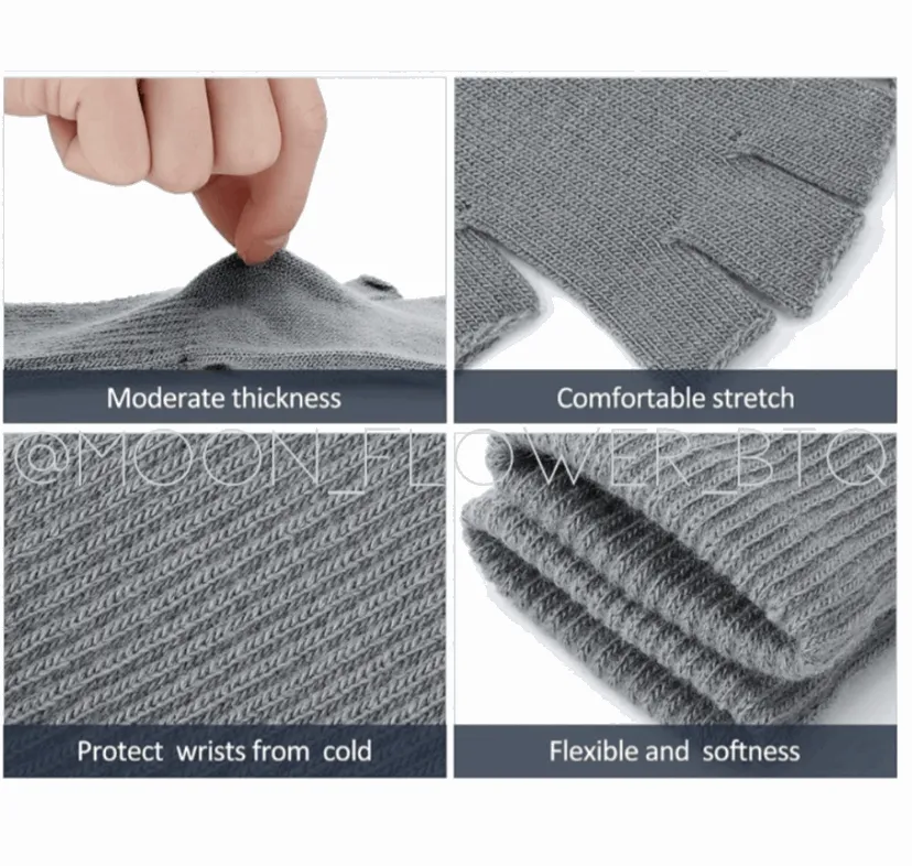 Dark Gray Stretchy Fingerless Winter Gloves