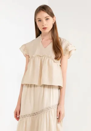 ELLE Apparel V-Neck Double Frill Sleeves Blouse