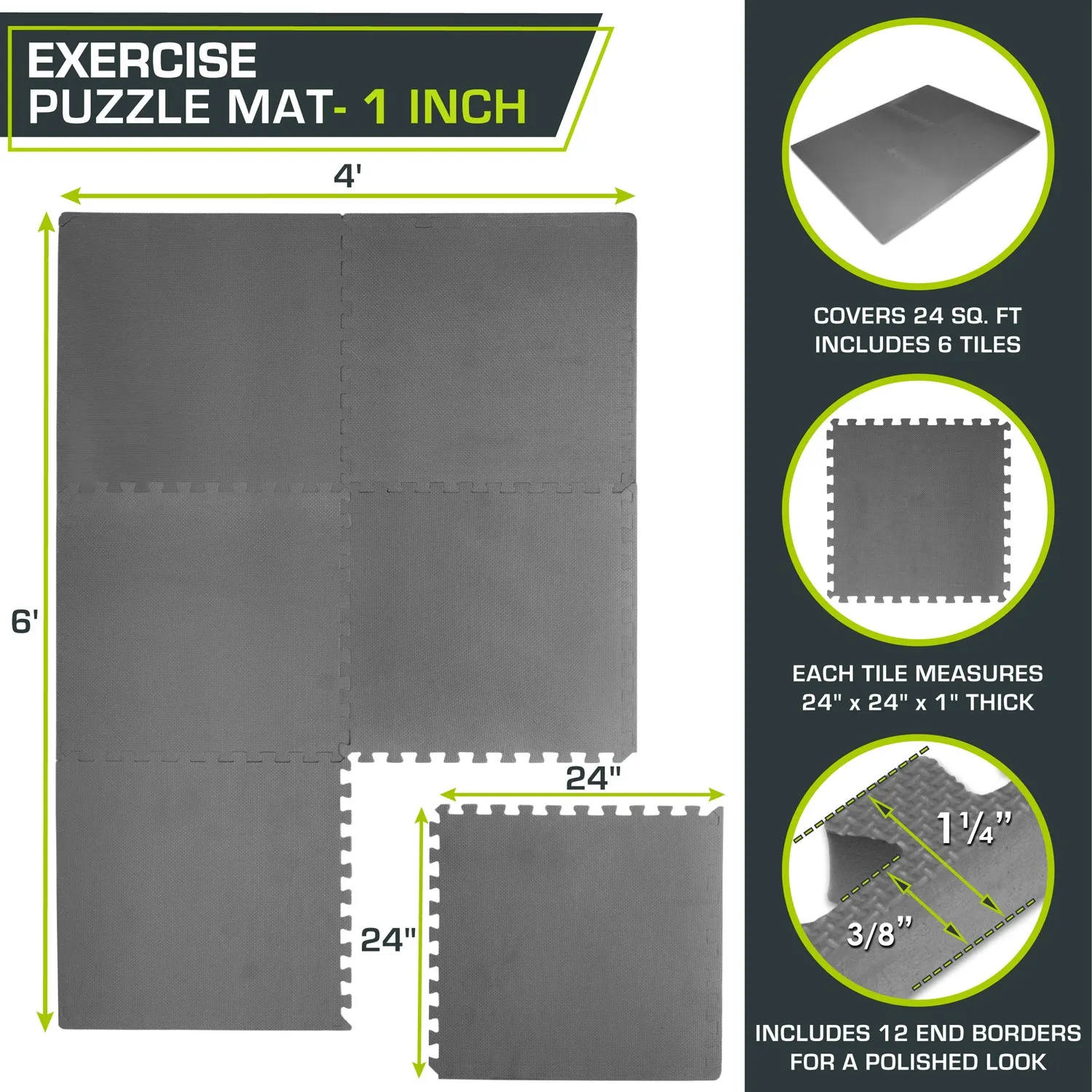 Exercise Puzzle Mat 1-in, 24 Sq Ft