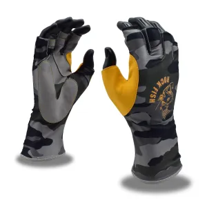 Fingerless Fishing Gloves, Black Camo