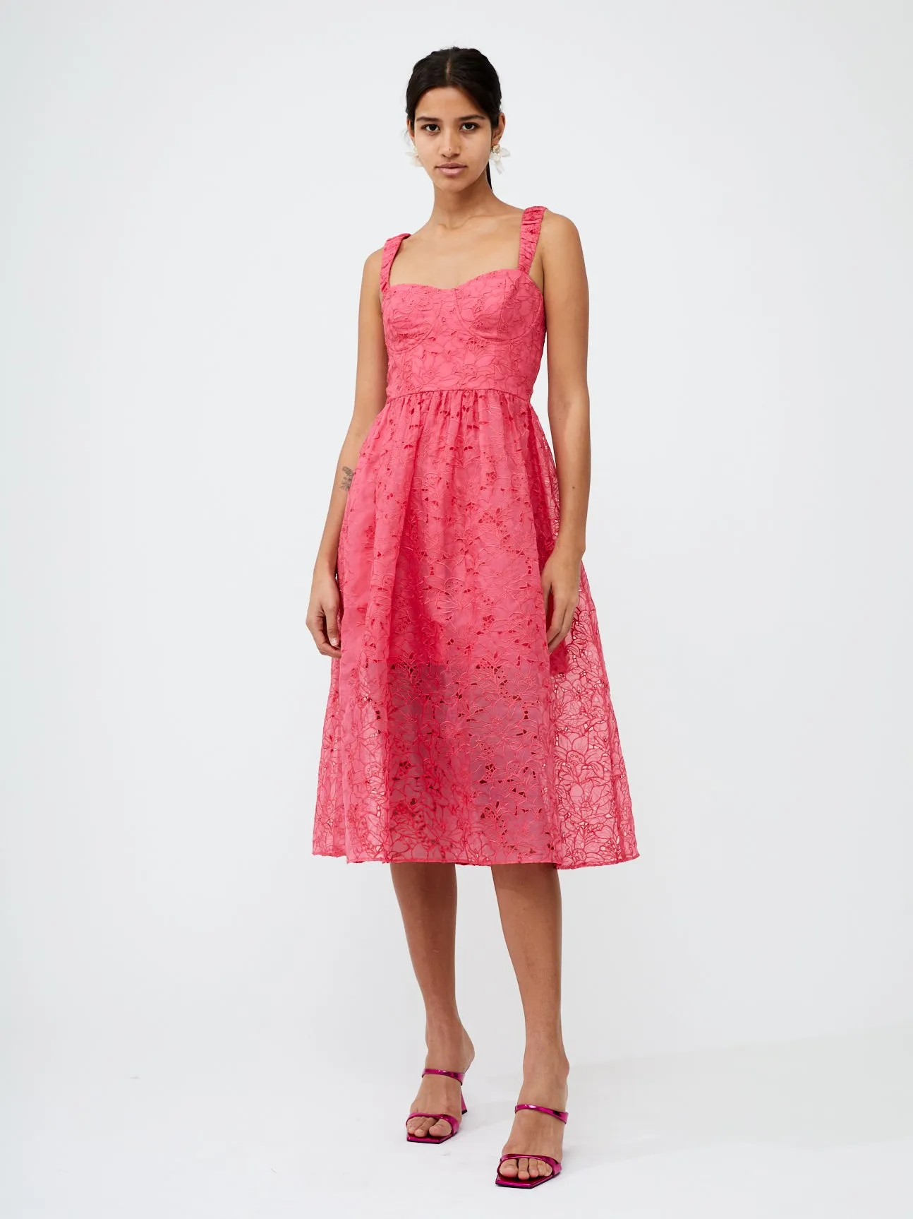 French Connection Embroided Lace Strappy Dress - Azalea