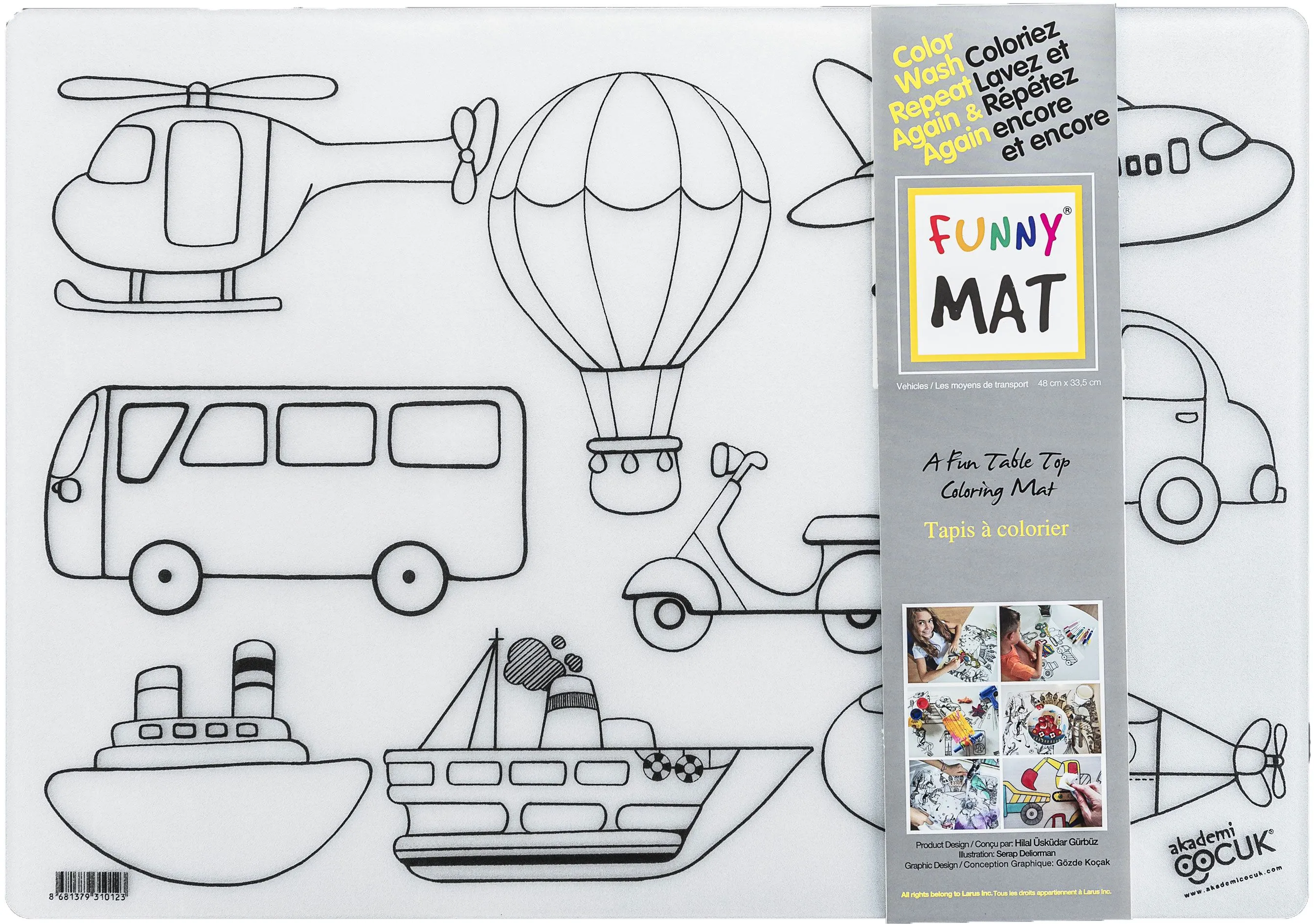 Funny MAT Table Top Coloring Mats - Vehicles(Clear, Single)