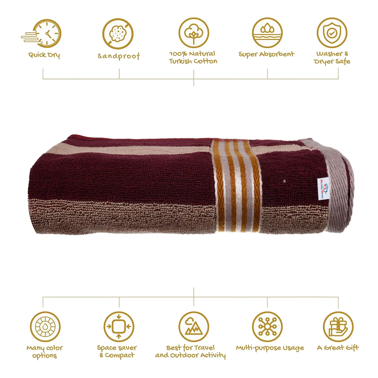 Heart Home Lightweight Bath Towel|450 GSM Soft Cotton & Super Absorbent|Quick Dry Shower Towel Perfect for Daily Use|27x57 Inch (Maroon)