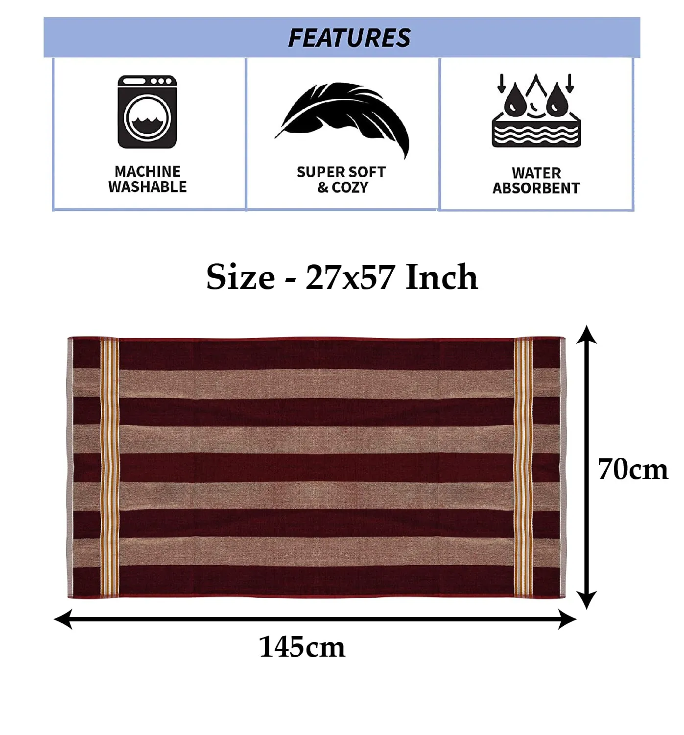 Heart Home Lightweight Bath Towel|450 GSM Soft Cotton & Super Absorbent|Quick Dry Shower Towel Perfect for Daily Use|27x57 Inch (Maroon)