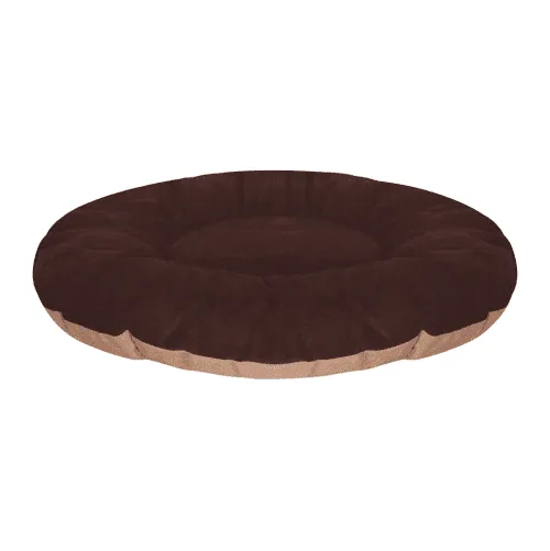 Hiputee Reversible Flat Velvet Round Shape Cushion for Dogs and Cats (Brown & Cream)