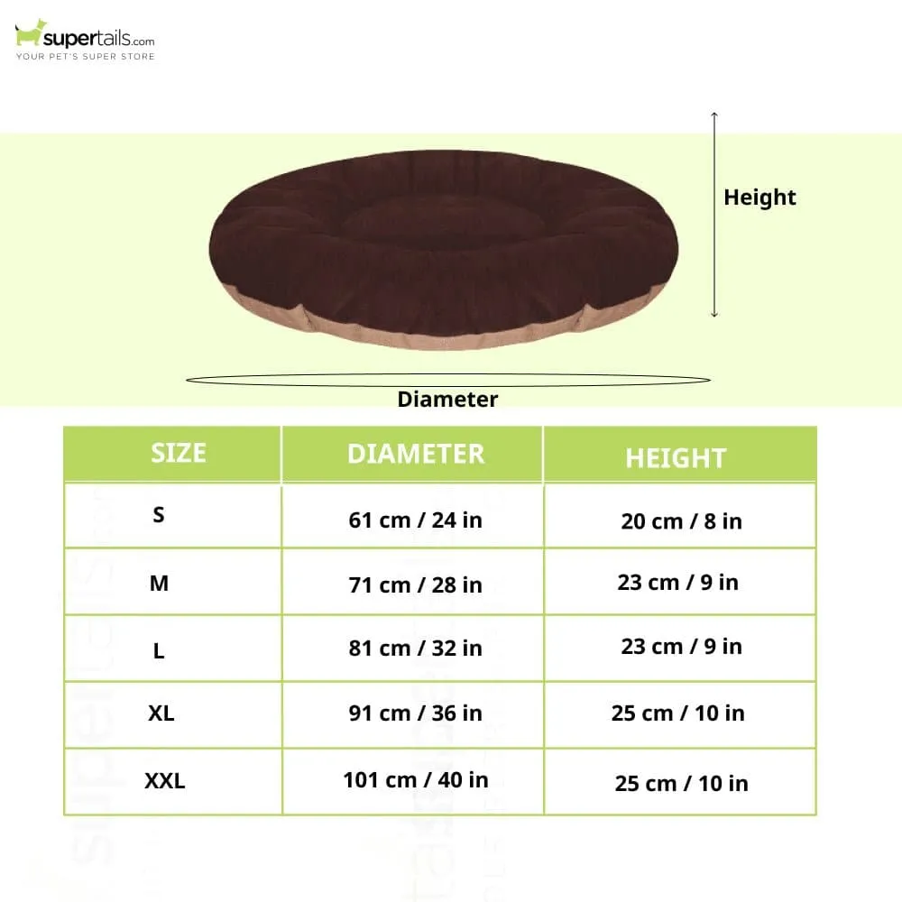 Hiputee Reversible Flat Velvet Round Shape Cushion for Dogs and Cats (Brown & Cream)