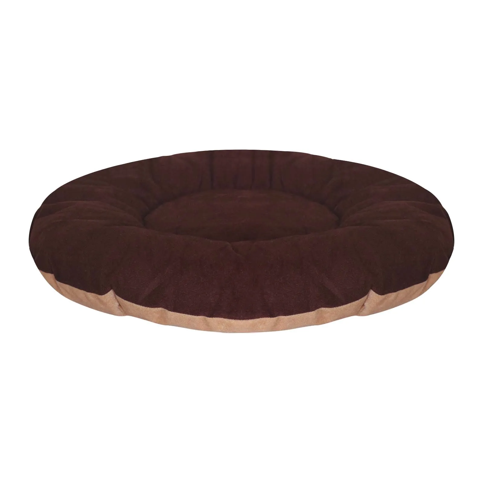 Hiputee Reversible Flat Velvet Round Shape Cushion for Dogs and Cats (Brown & Cream)