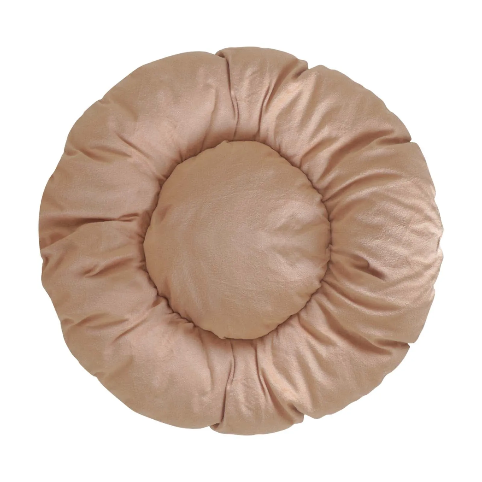 Hiputee Reversible Flat Velvet Round Shape Cushion for Dogs and Cats (Brown & Cream)