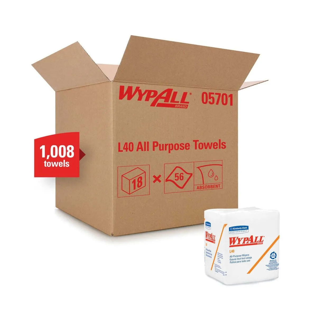 KC WypAll® XL40 White Disposable Wipes in a Box (#05701) - Case of 1008