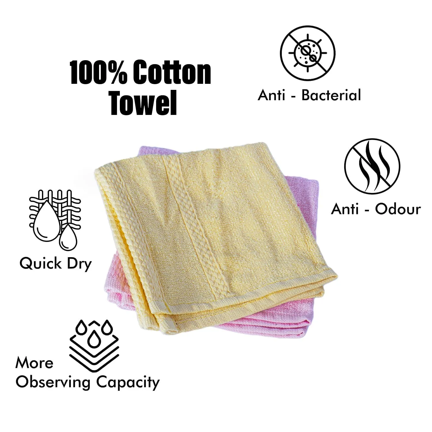 Kuber Industries Bamboo Face Towels |Super Soft, Quick Absorbent & Anti-Bacterial|Gym & Workout Towels|Pack of 4 (Yellow & Pink)