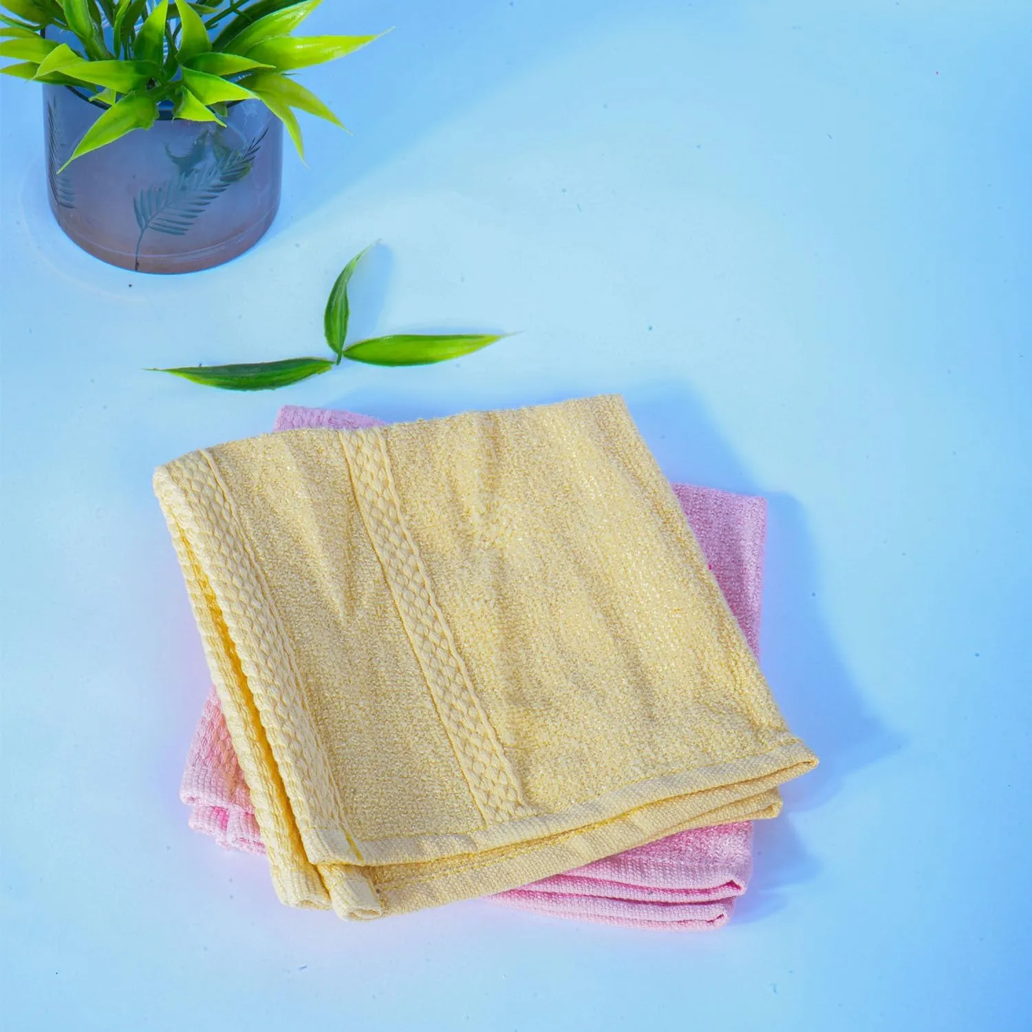 Kuber Industries Bamboo Face Towels |Super Soft, Quick Absorbent & Anti-Bacterial|Gym & Workout Towels|Pack of 4 (Yellow & Pink)