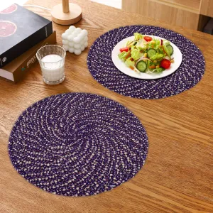 Kuber Industries Side Table Mats | Round Feather Table Mat | Bed-Side Table Mat | Center Table Mat | Reversible Dining Mat | Table Runner Mat | 16 Inch | Small | Pack of 2 | Purple