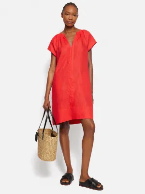 Linen Smocked T-shirt Dress | Coral