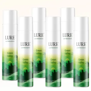 Lure Room Air Freshener for Home And Office - Green Valley Combo (Pack of 6, 220ml each)