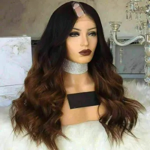 Luxury Ombre Auburn Brown U Part Wavy 100% Human Hair Swiss 13x4 Lace Front Glueless Wig U-Part U-Part, 360 or Full Lace Upgrade Available