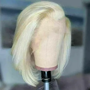 Luxury Remy Platinum Blonde #613 Bob 100% Human Hair Swiss 13x4 Lace Front Glueless Wig Short U-Part, 360 or Full Lace Upgrade Available