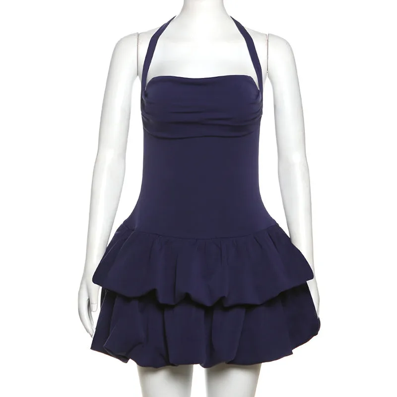 MB FASHION Halter Mini Dress with Tiered Ruffle Skirt and Ruched Bodice 1135LY