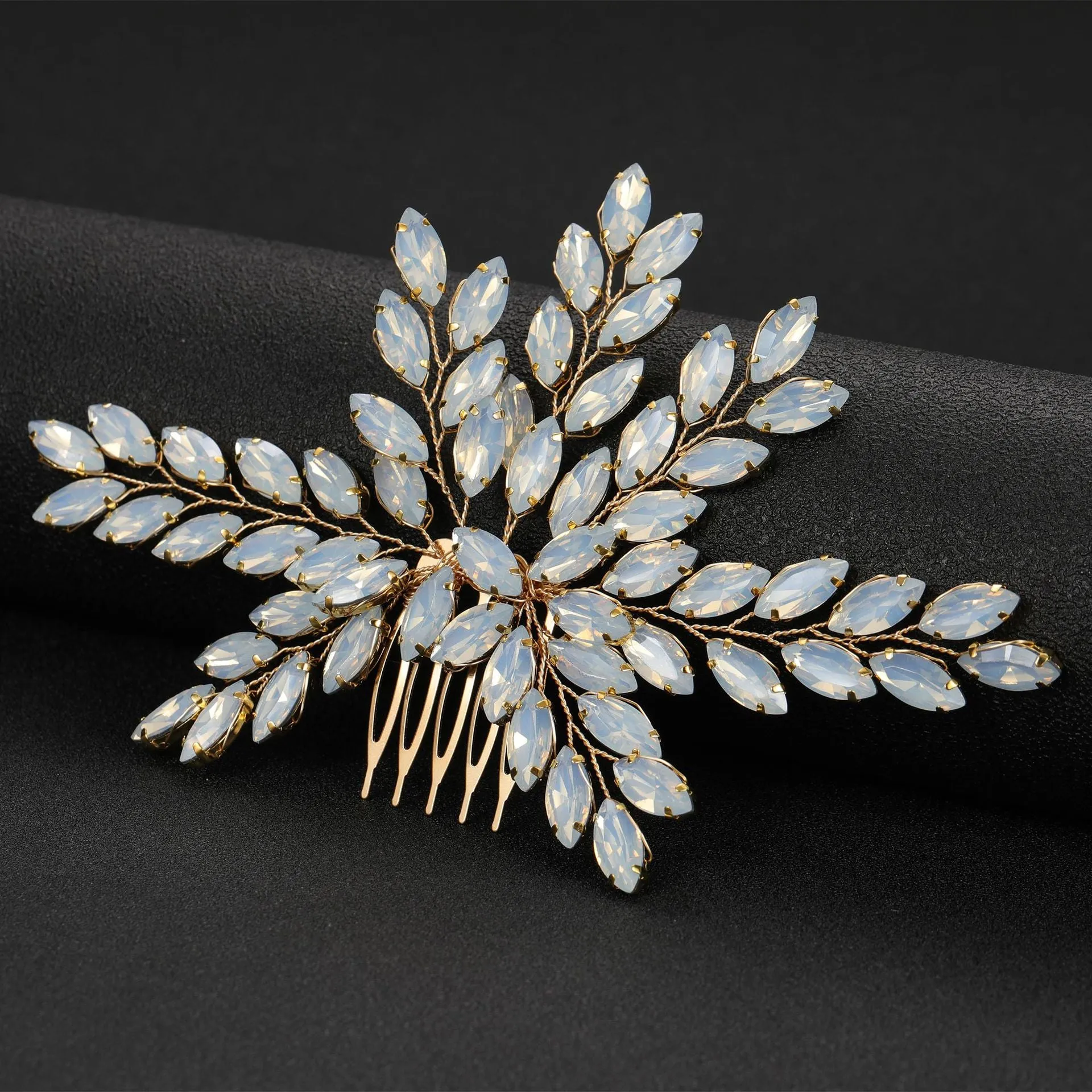 Milk Crystal Hair Combs Handmade Gold Silver Blue Wedding Hair Accessory