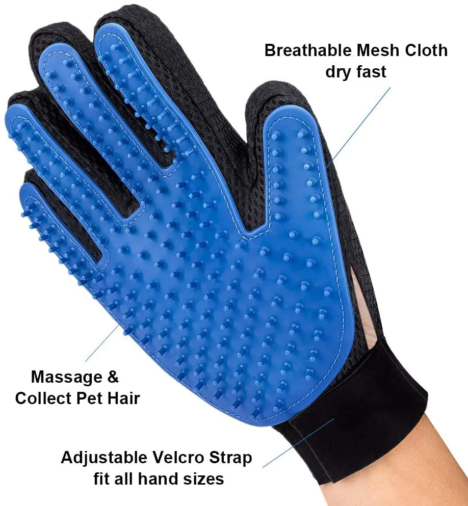 Pet Hair Remover Glove - Gentle Pet Grooming Glove Brush - Deshedding Glove - Massage Mitt with Enhanced Five Finger Design - Perfect for Dogs & Cats with Long & Short Fur - 1 Pack (Right-Hand)