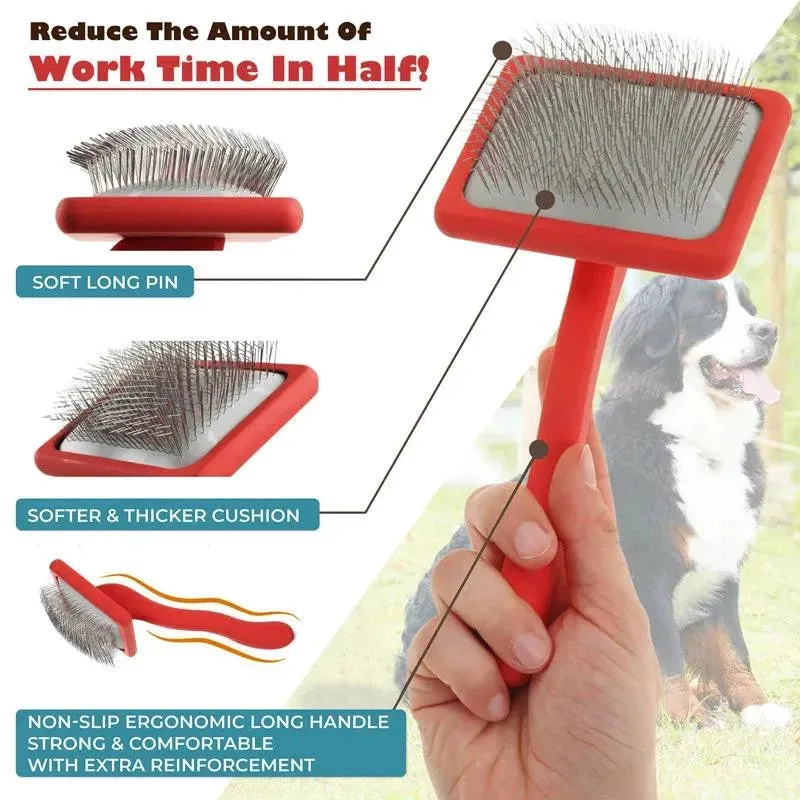 Pet Slicker Brush - Long Wire Pin, Large Dog Grooming Comb