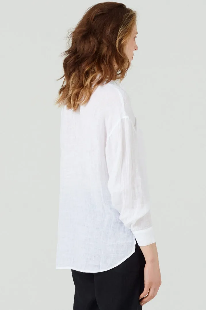 PURE LINEN COLLARLESS SHIRT WHITE