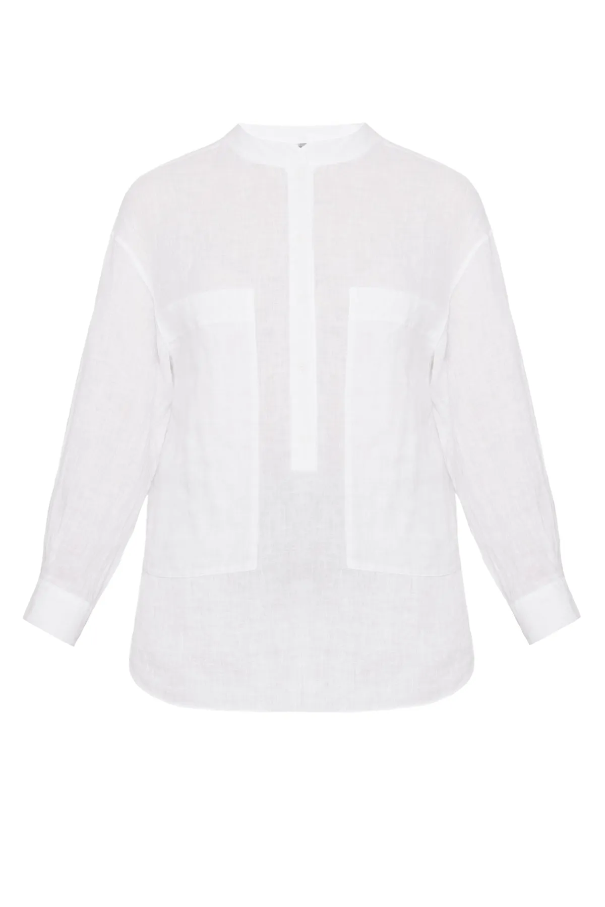 PURE LINEN COLLARLESS SHIRT WHITE