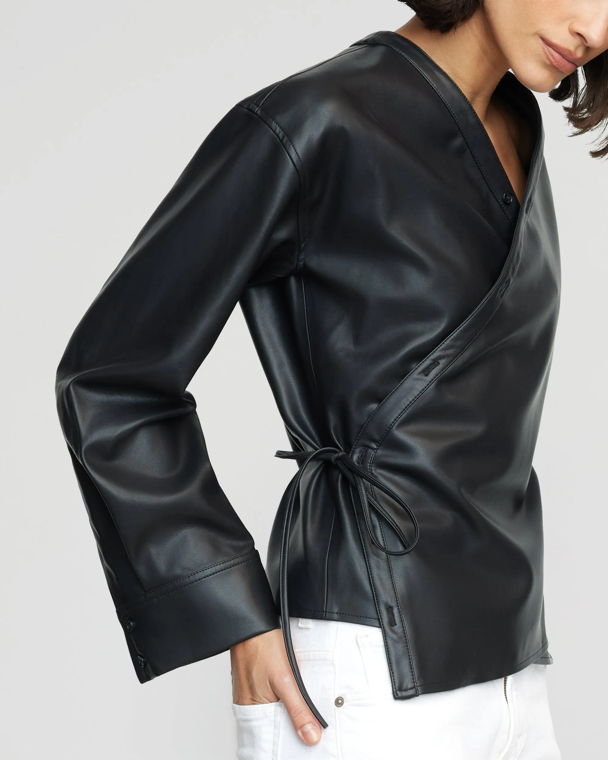 Sarit Vegan Leather Wrap Top