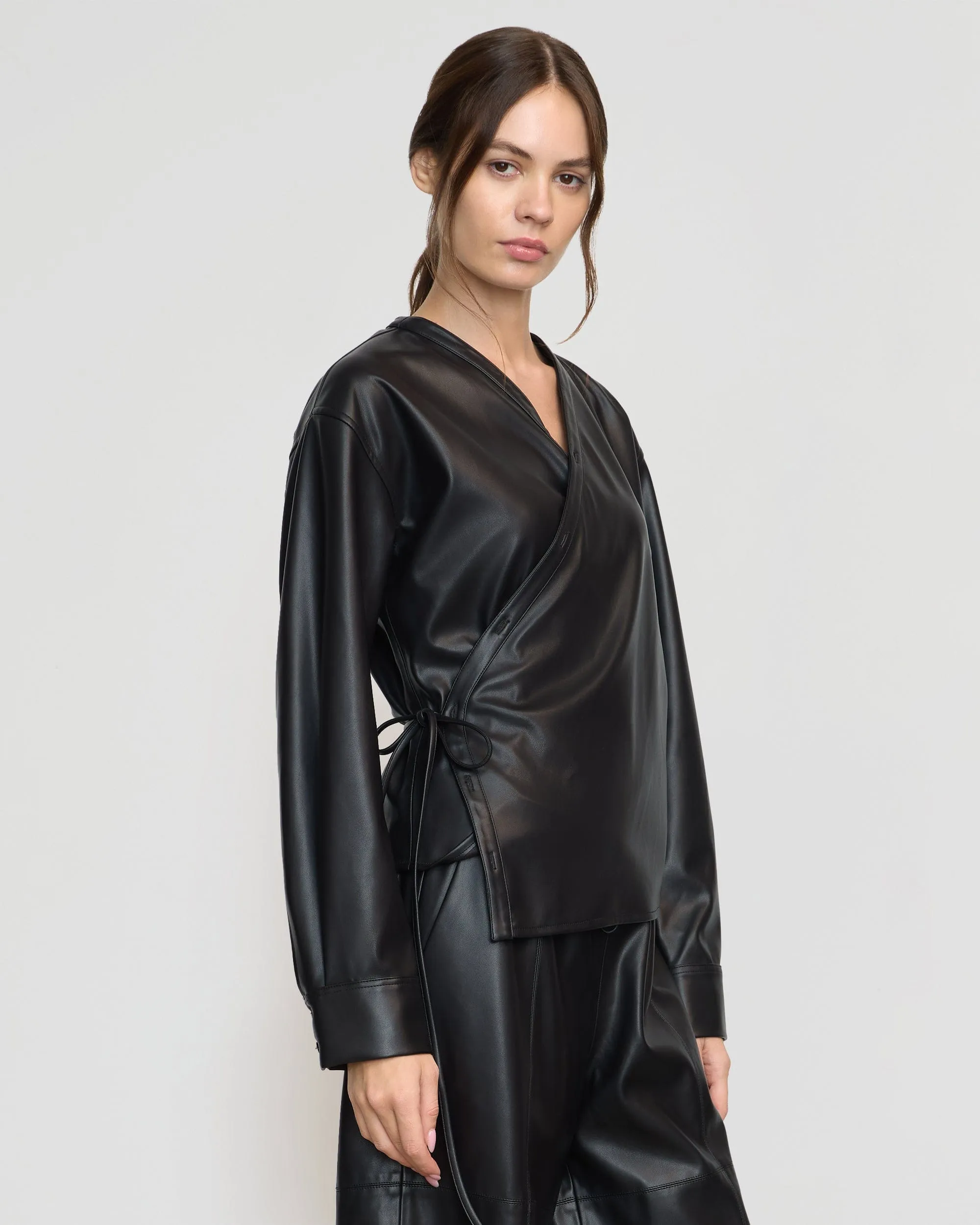 Sarit Vegan Leather Wrap Top